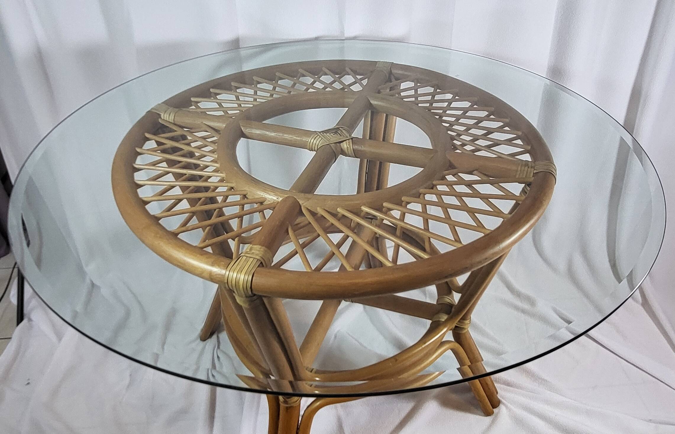 Adrien Audoux, Frida Minet table in rattan with glass top, France.