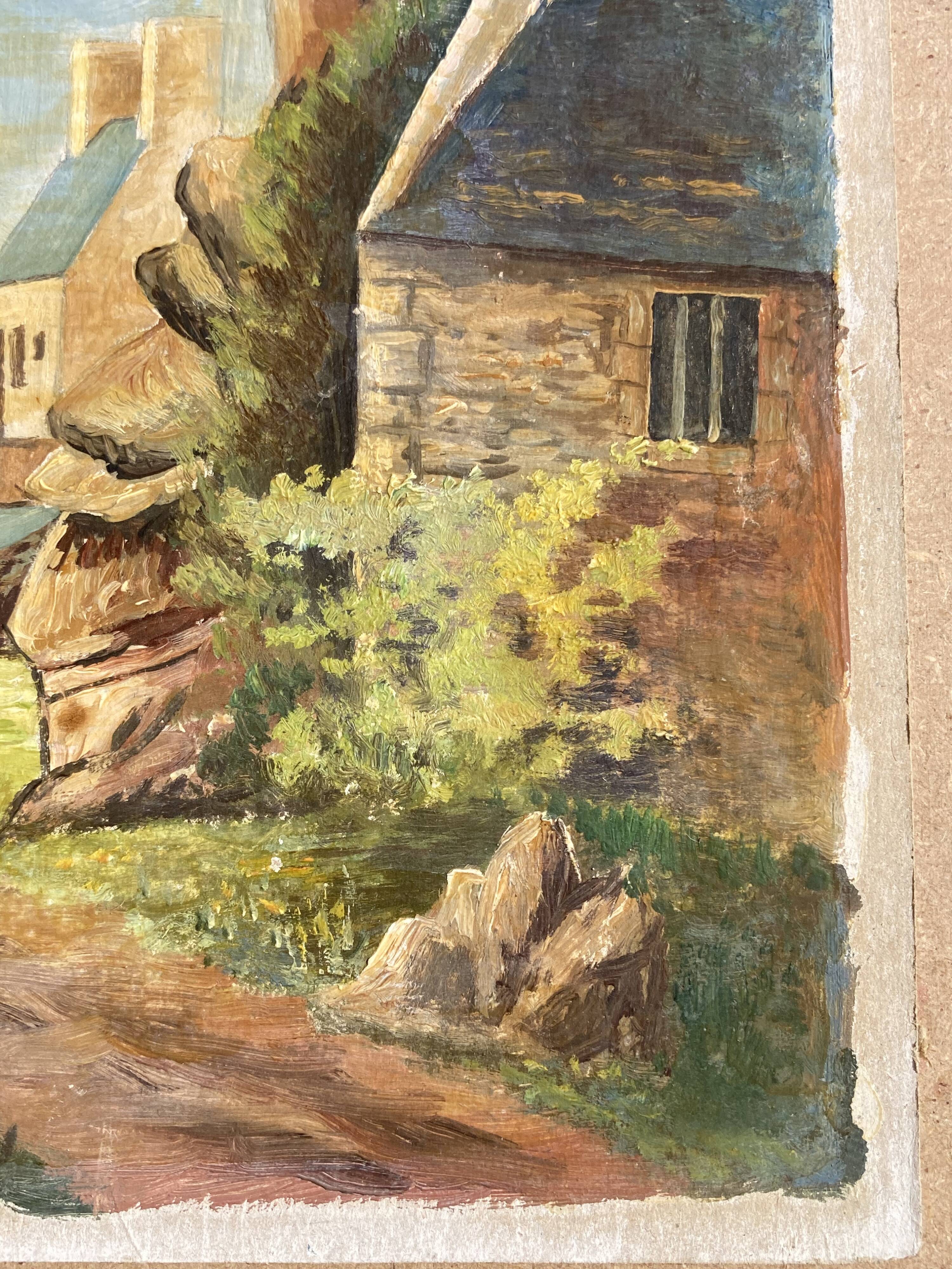 Pointe de Primel in Trégastel, oil painting on old cardboard