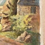 Pointe de Primel in Trégastel, oil painting on old cardboard