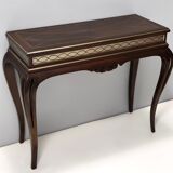 Vintage Rectangular Solid Walnut Console Table with Engraved Mirror Motif, Italy