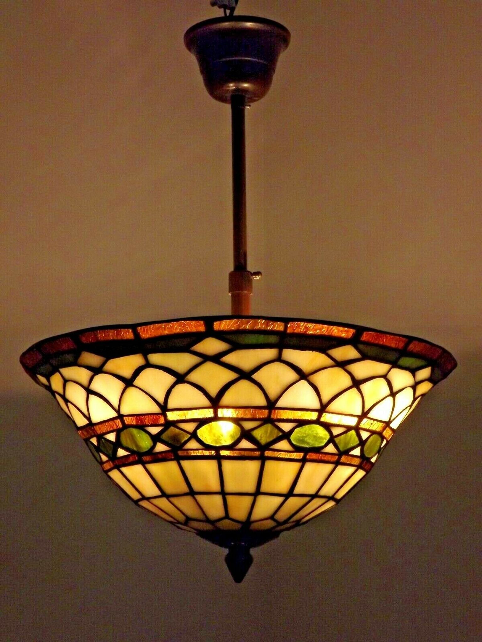 Vintage french 3 light leaded glass tiffany up light with adjustable height 3273