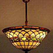 Vintage french 3 light leaded glass tiffany up light with adjustable height 3273