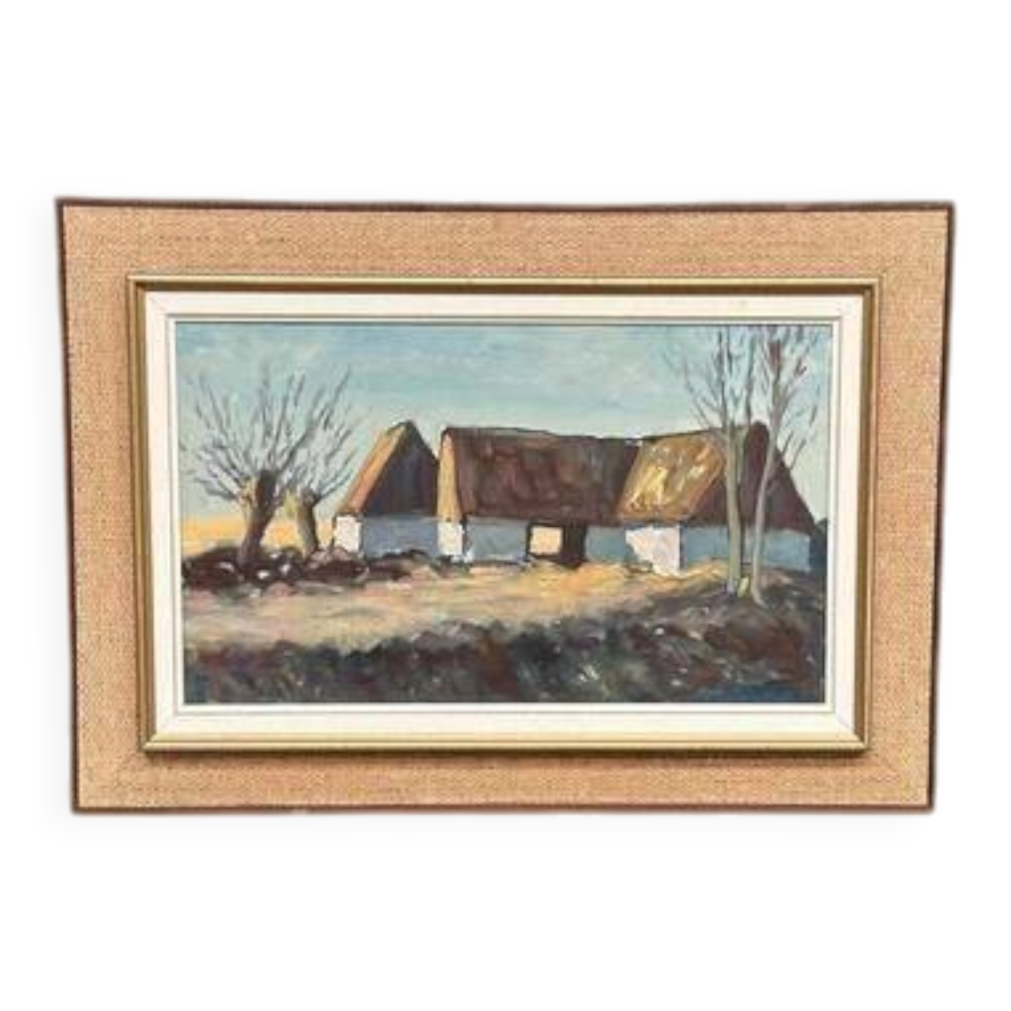 Huile sur toile suédoise d'époque mi-siècle – « Vieux Désert » par Hjalmar Lindblom – Vintage et encadrée – 52 × 74 cm (20,5" × 29,1")