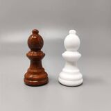 1970s Brown and White Chess Set in Volterra Alabaster Handmade Made in Italy