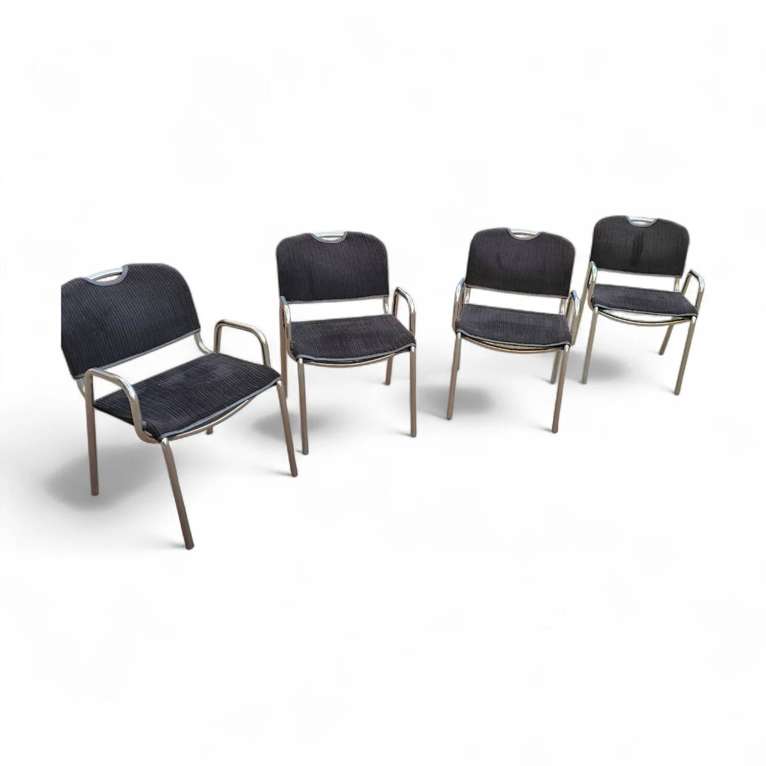4 chaises de salle à manger en tissu noir Castiglietta par Castiglioni pour Zanotta / Italie années 1960