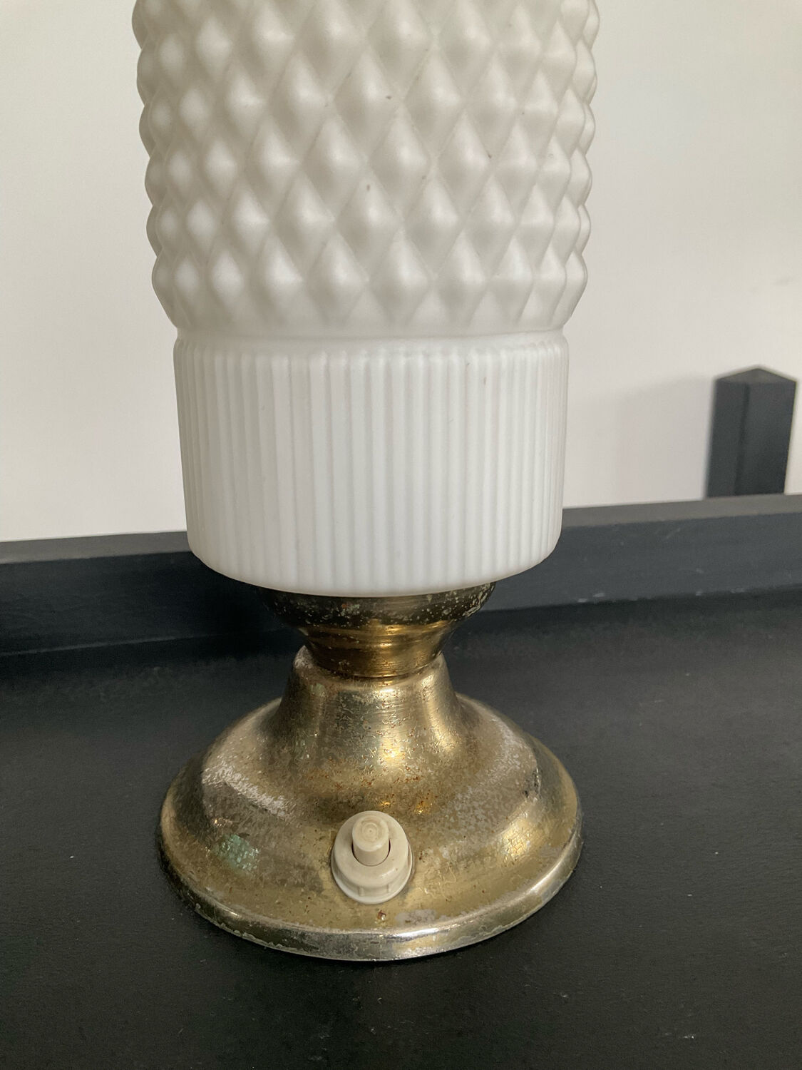 Vintage lamp in opaline and metal from the 50s
