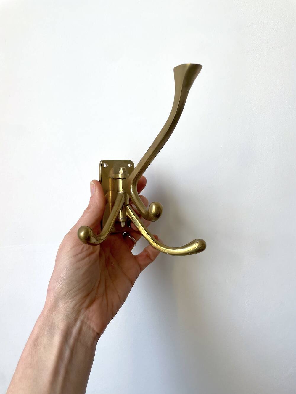 Art Deco Brass Coat Rack with 4 Hooks