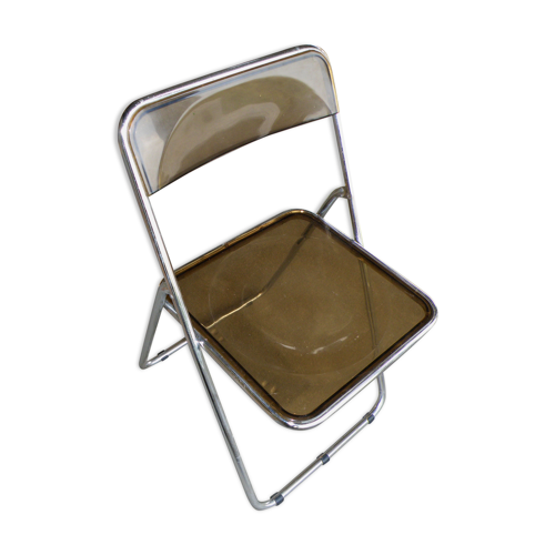 Chaise pliante armature chromée, assise et dossier plexiglas fumé vintage |  Selency
