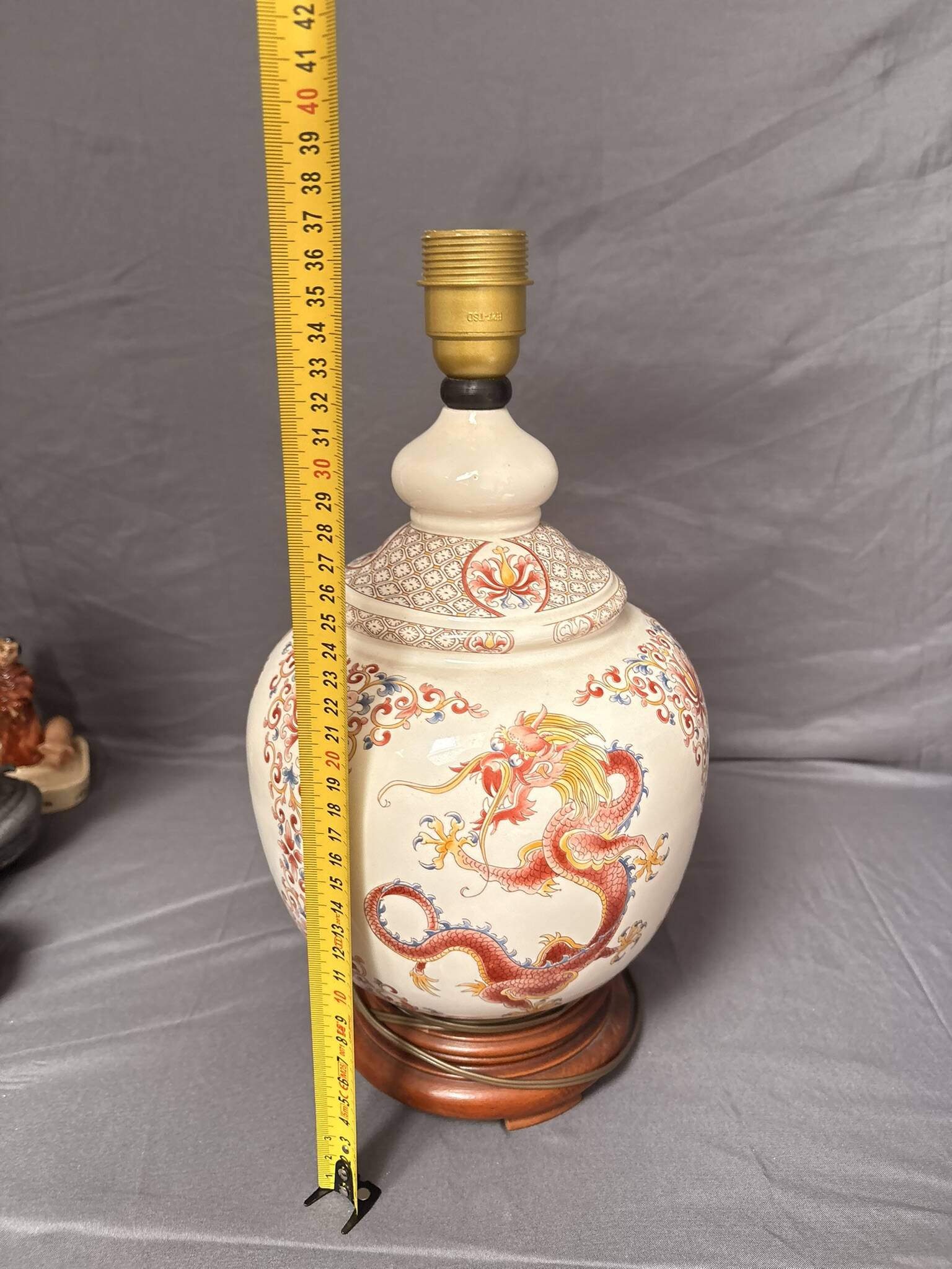 Ancient Dragon Imperial Red Porcelain Lamp Base China 37cm