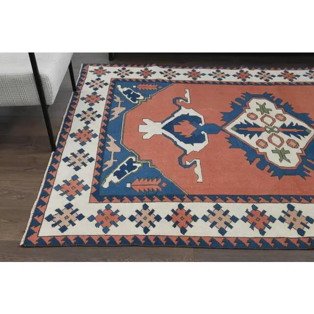 1970s Vintage Turkish Handmade Wool & Cotton Orange Area Rug 178x236