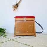 Fisherman stool old wood and imitation leather