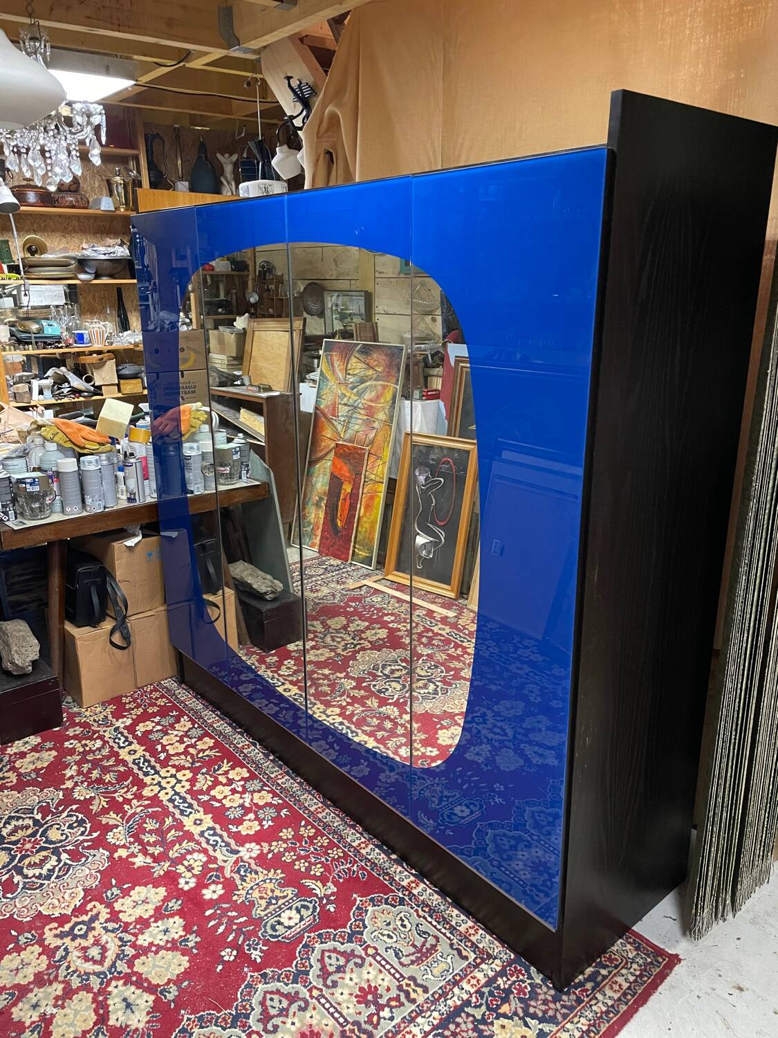 Vintage blue mirror wardrobe from the 70s.
