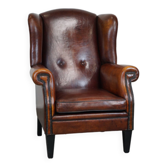 Beautiful large sheepskin leather wingback armchair with stunning colors