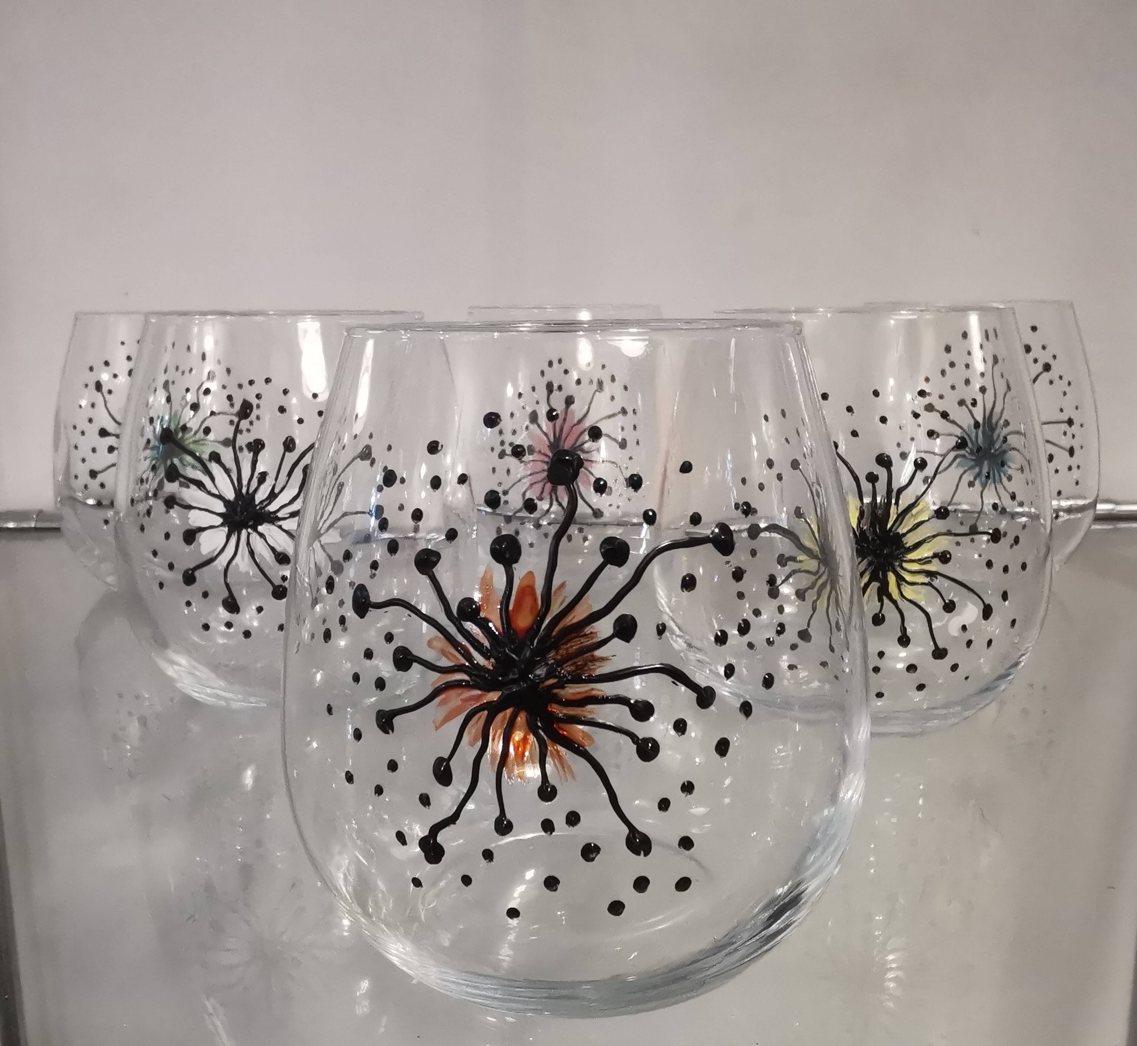 Service of 6 vintage water glasses, handmade decor