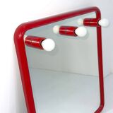 Red mirror with integrated light bulbs by Metalplastica, 1970