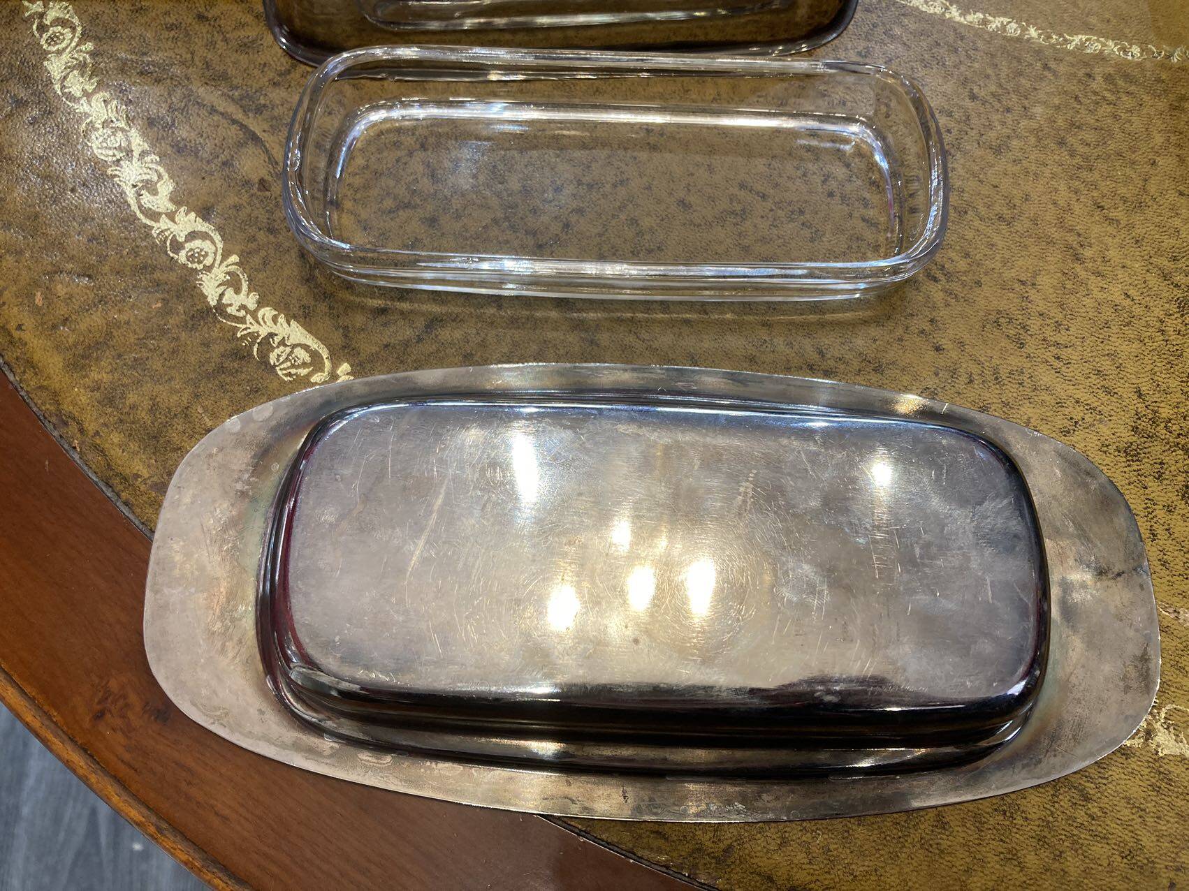 Vintage metal and glass butter dish
