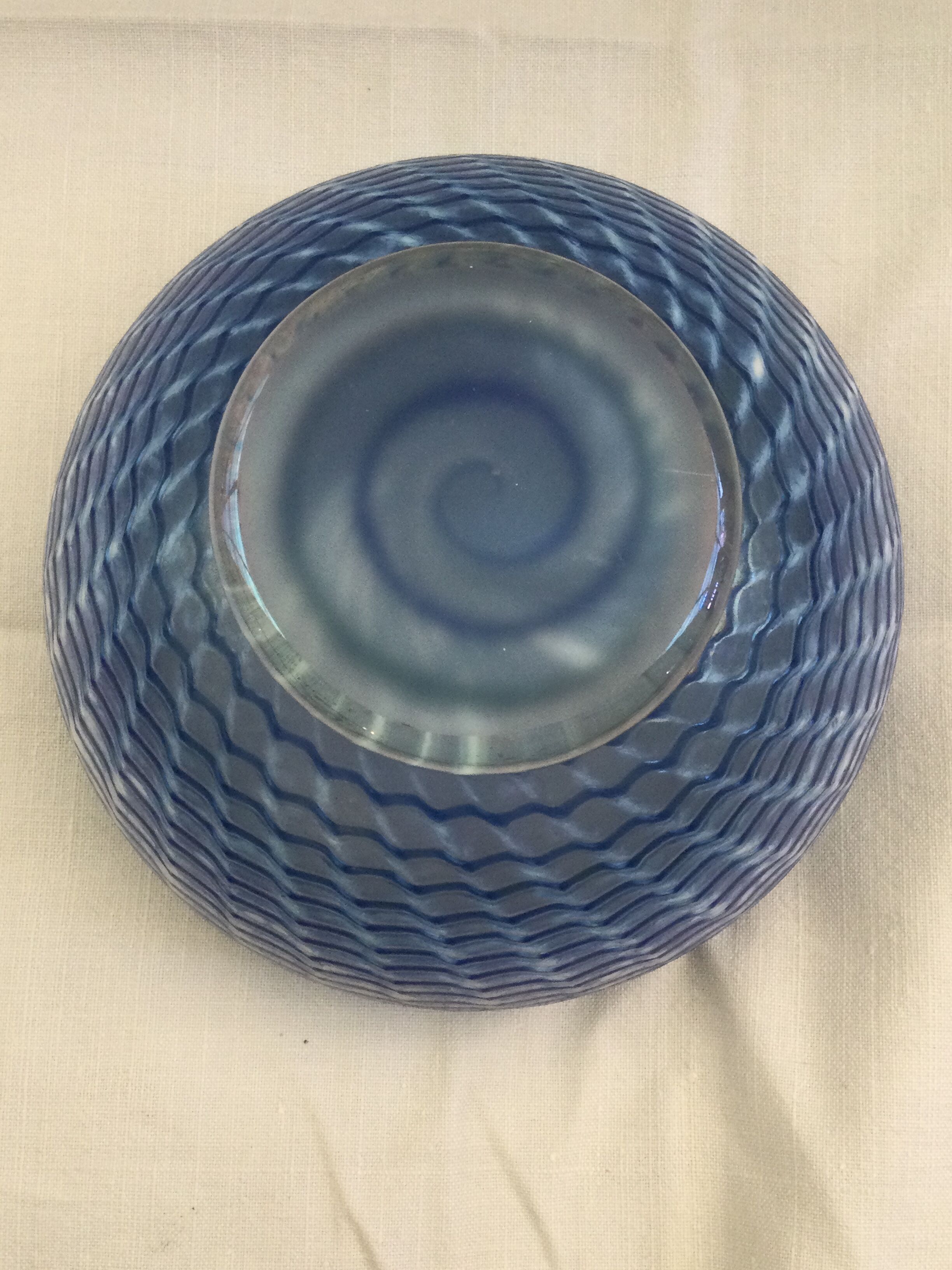 Glass cut several colors, dominant blue