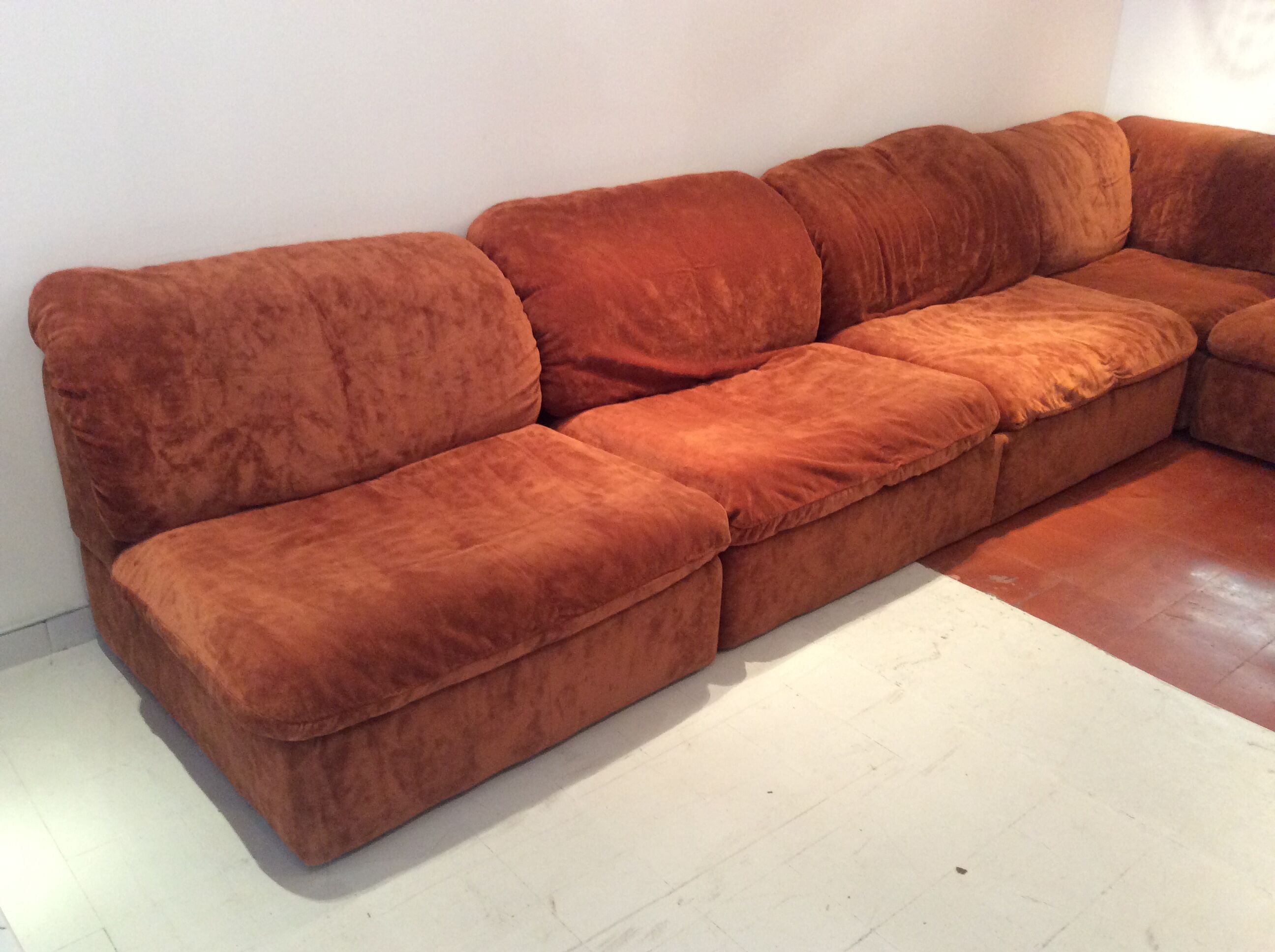Vintage corner sofa modular velvet orange burned 70 years