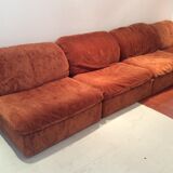 Vintage corner sofa modular velvet orange burned 70 years