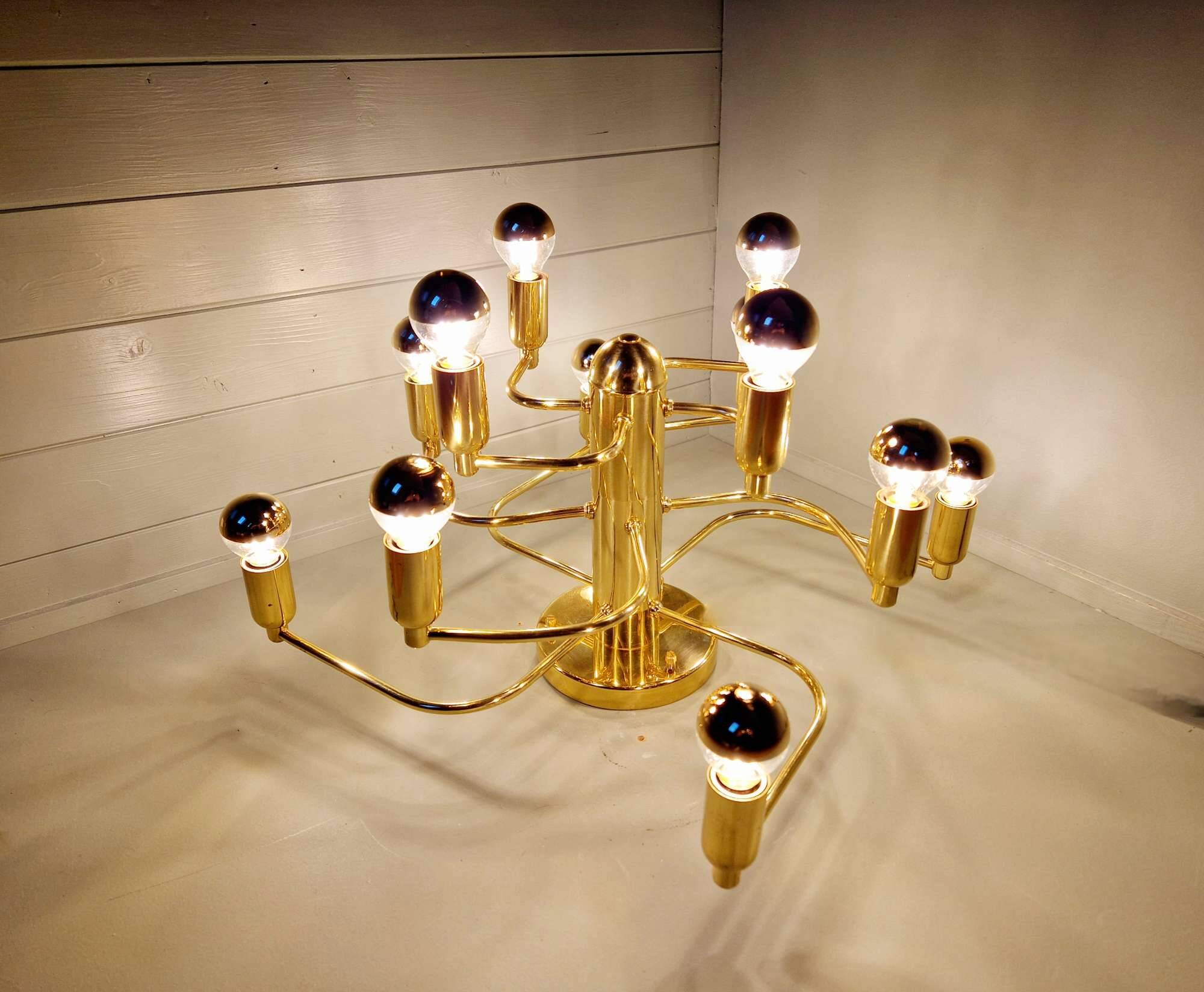 Brass ceiling light/chandelier, 1970s design