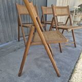 Set of 4 vintage Italian folding chairs in cane 1970s