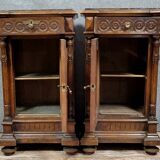 Pair of Renaissance style bedside tables in carved walnut circa 1850