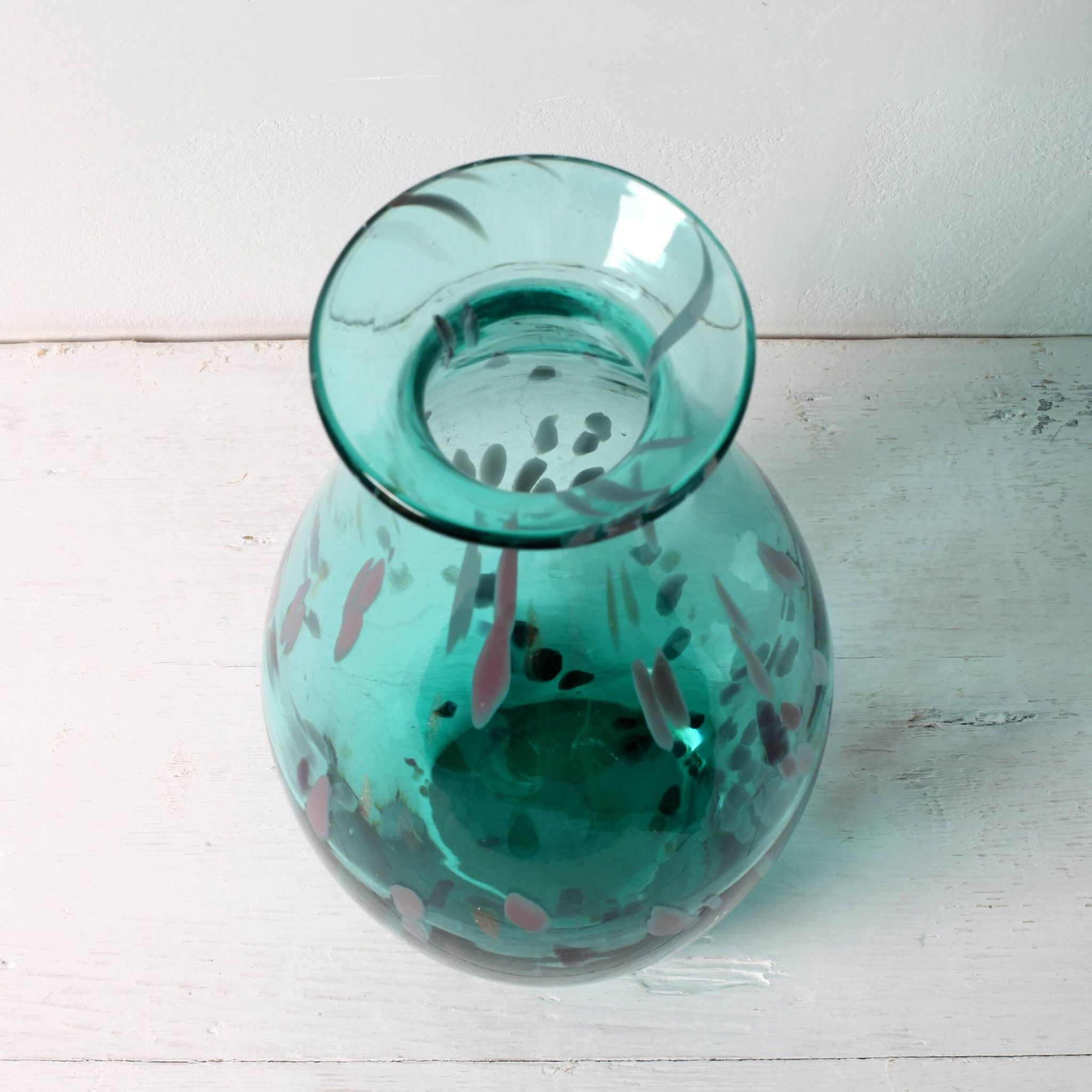 Lenox American Design Art Glass Teal with Gold Speckled Rare Vase / 1990s