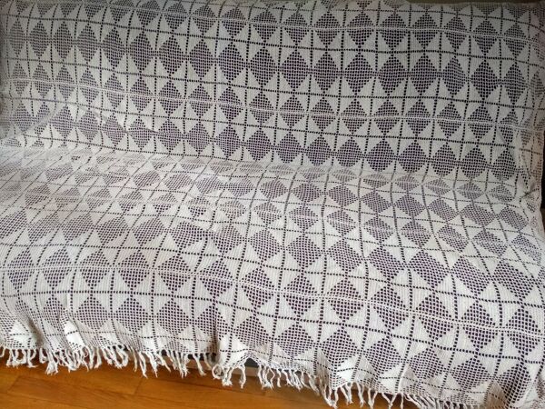 Dessus de lit en coton blanc , Ancien jeté de lit en crochet , couvre lit coton blanc