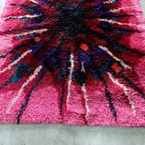 Abstract Scandinavian  Hand-Knotted High Pile Rya Rug Carpet, Sweden, 1960s