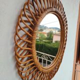Rare vintage rattan mirror circa 1950 64cm