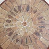 Round coffee table in wood and ceramic by Roger Capron, herbier/garrigue model, 60s/70s