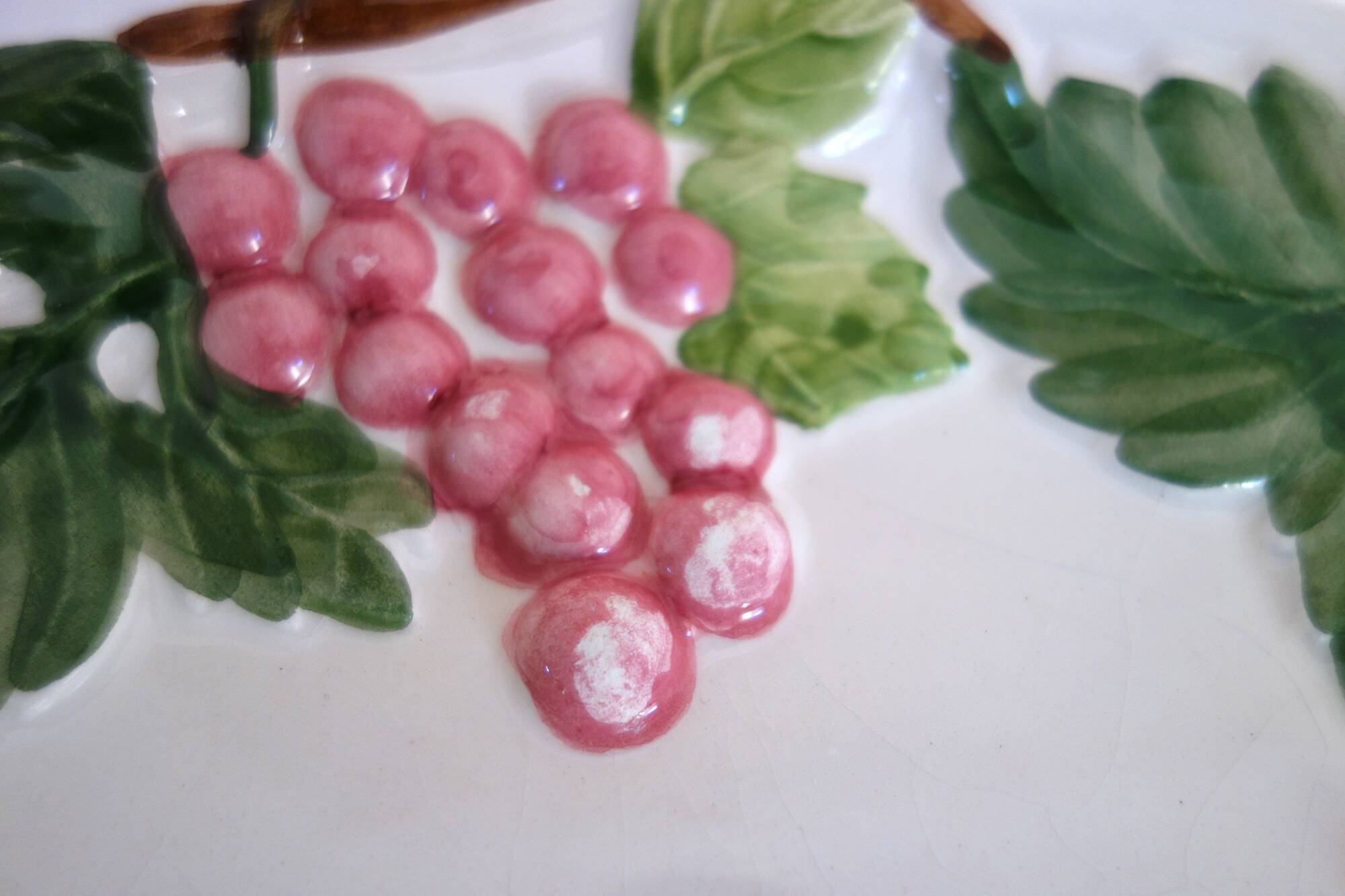 2 vintage barbotine grapes plates signed Francesco Guarino