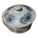 Soupière en céramique gris vernis moucheté fleurs peints en bleu vert