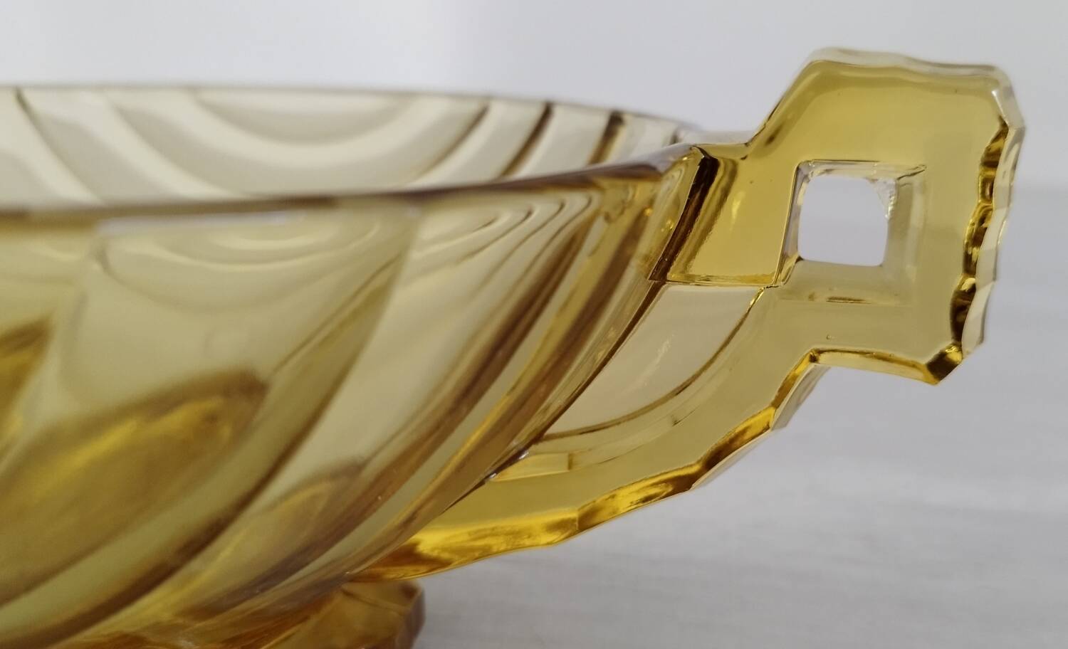 Molded glass fruit bowl art deco style amber