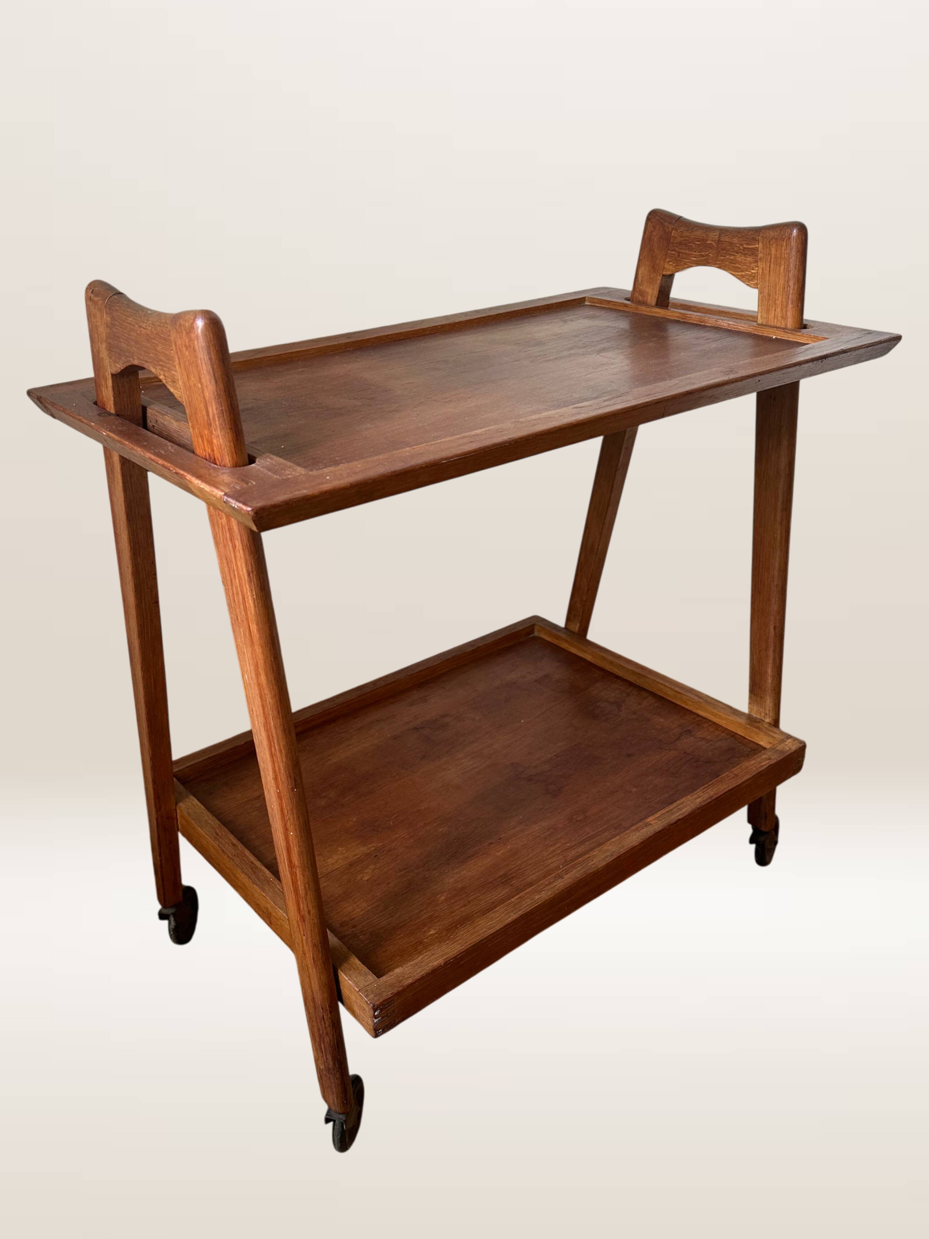 Scandinavian teak rolling dessert trolley