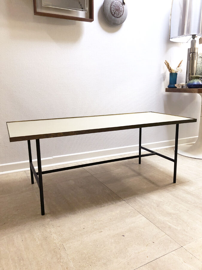 Modernist glass and brass coffee table, 1960