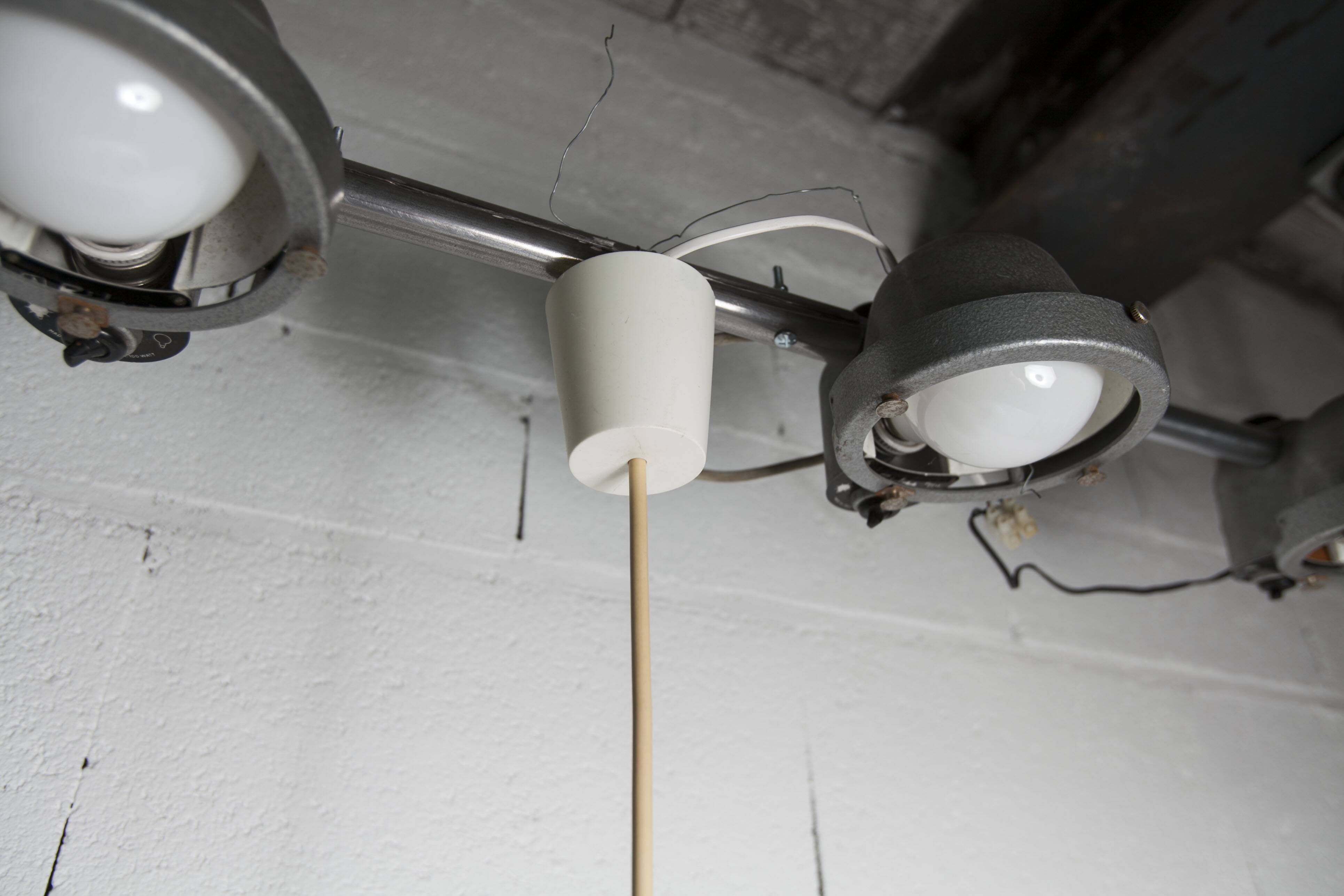 1960s Holophane Ball Pendant Chandelier, Thick Glass, 30 cm, and Vintage Brass