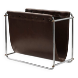Vintage Magazine rack in chrome and faux leather, France 1960s