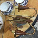Scandinavian style sconces in gold metal and Wenge wood circa 1960