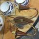 Scandinavian style wall light in gilded metal and Wenge wood, circa 1960