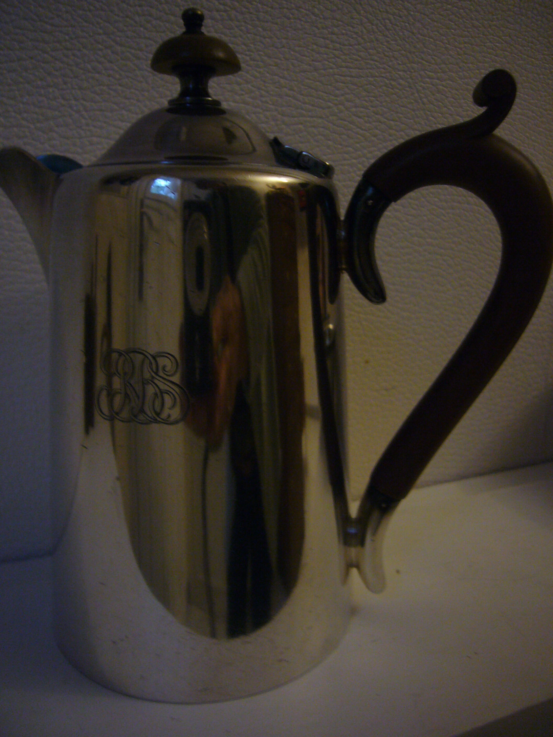 Silver metal teapot or coffee maker
