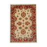 Red beige wool rug handmade oriental carpet traditional living room rug- 86x123cm