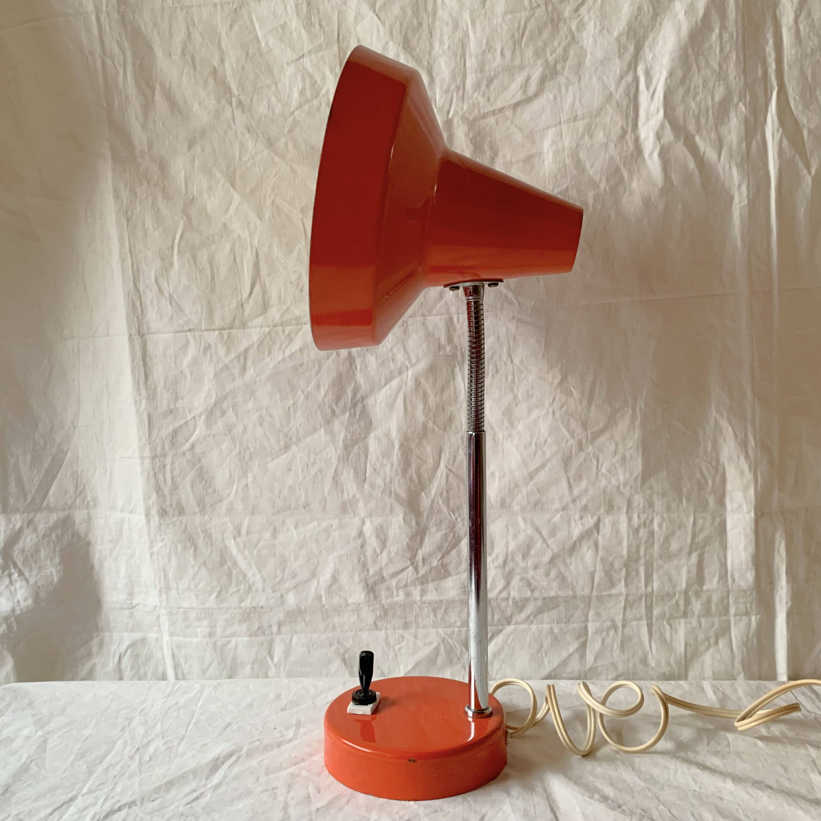 Vintage desk lamp in orange lacquered metal