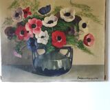Painting bouquet of anemone flowers from the 40s signed