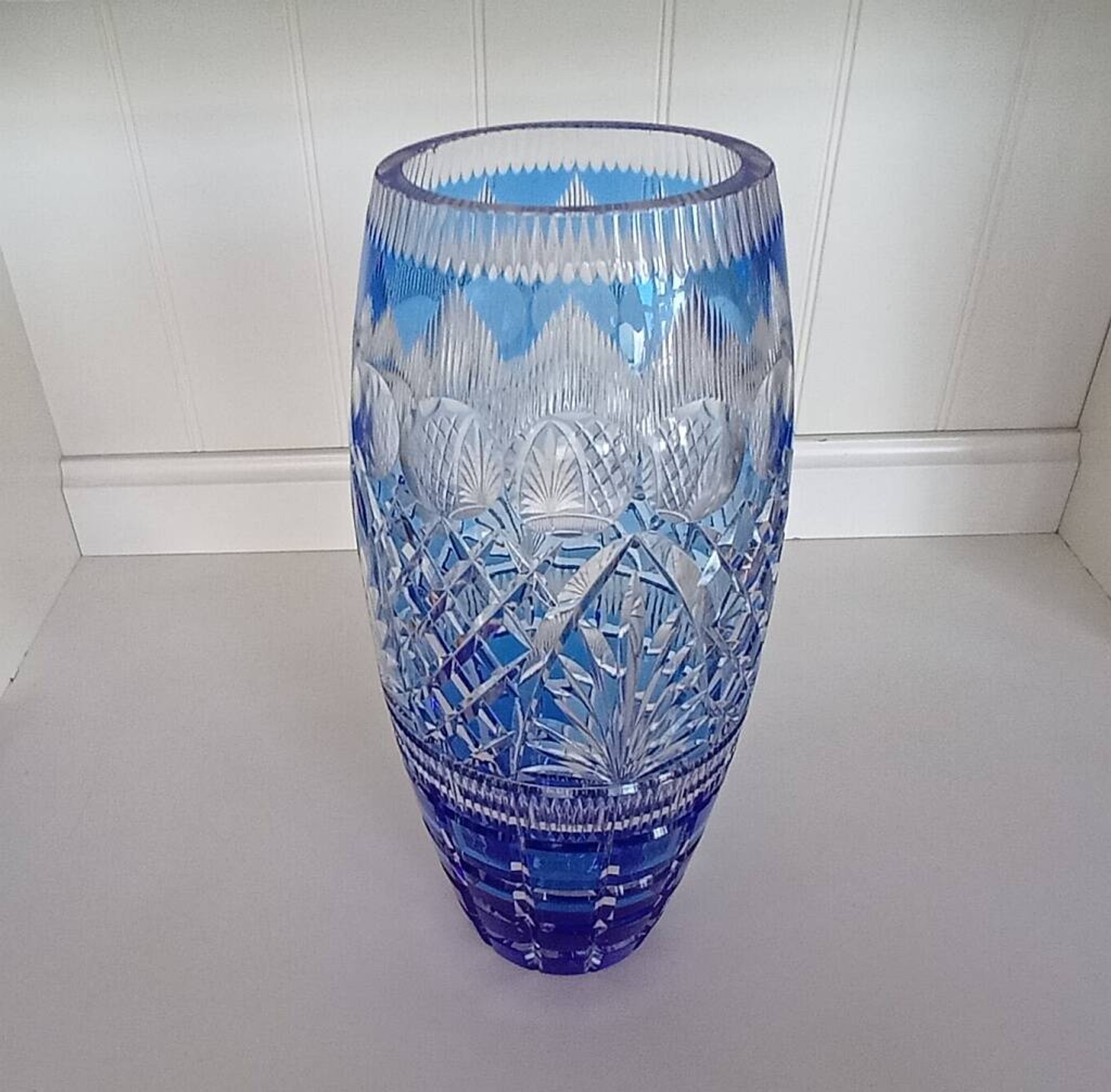 Large Vintage Nachtmann "Bamberg" Cobalt Blue Cut-to-Clear Crystal Vase