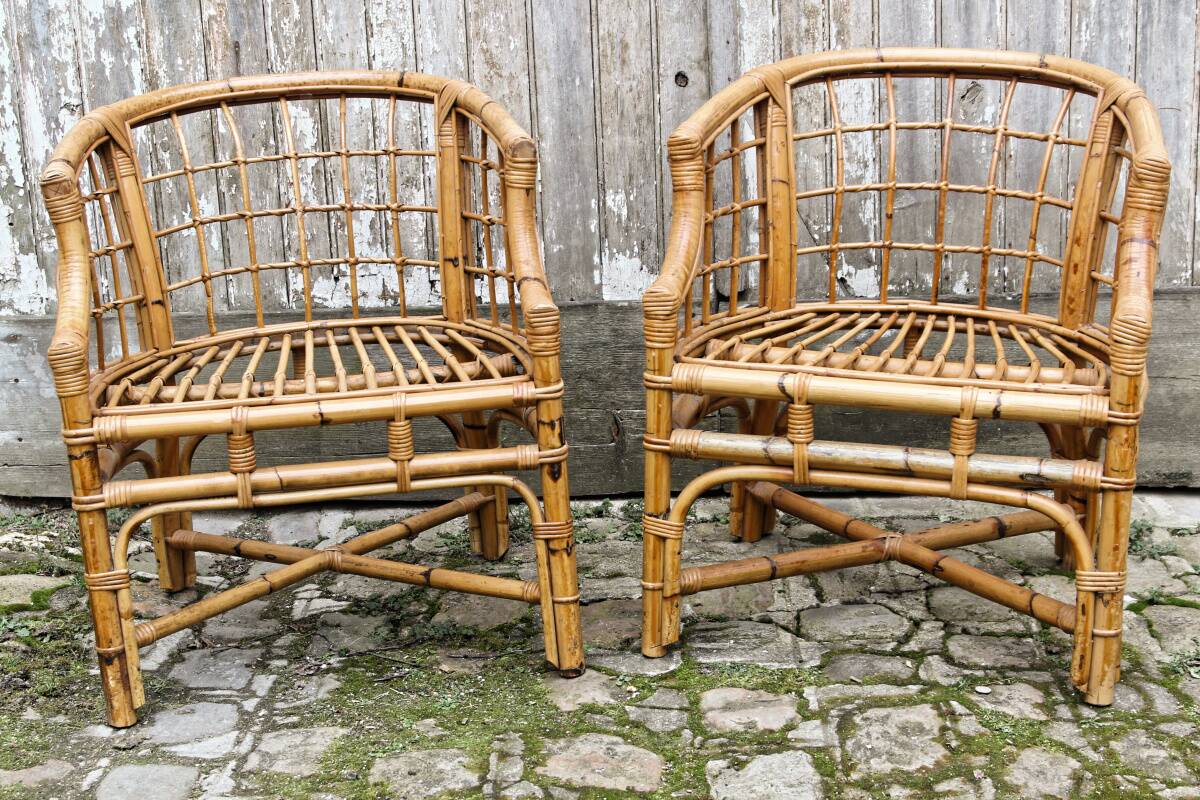 Paire de fauteuils en rotin, made in Italy