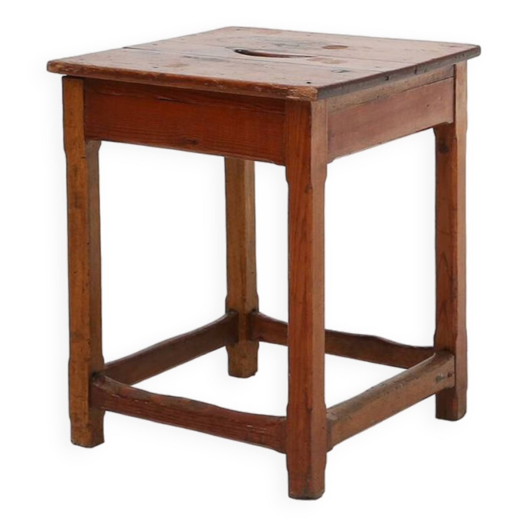 Vintage square wooden stool with handle, Belgium ca. 1920