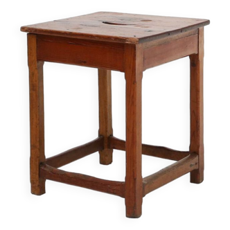 Vintage square wooden stool with handle, Belgium ca. 1920