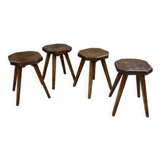 Pine stools with curved seat from the 50s