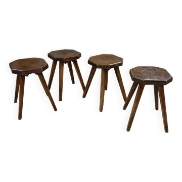 Tabourets en pin assise incurvée durupt années 50